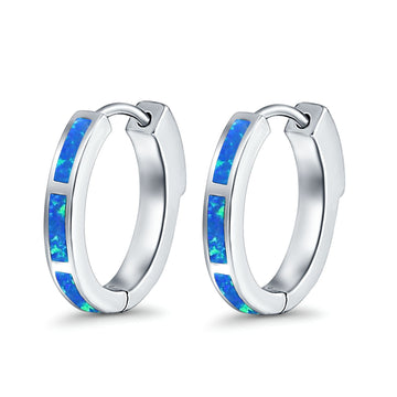 Hoop Earrings Lab Created Blue Opal 925 Sterling Silver (18mm)